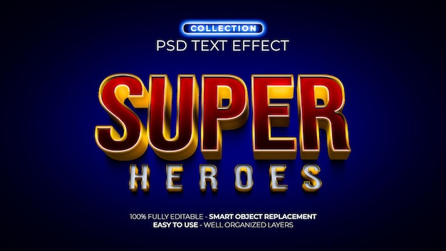 Efeito de texto personalizado 3d de super-heróis