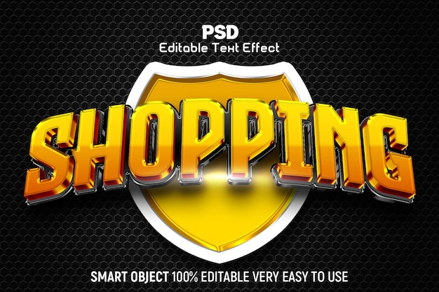 Efeito de texto PSD 3D de compras editável