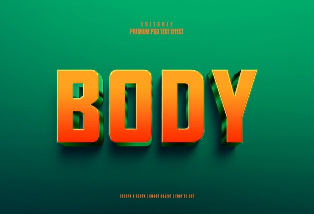 Efeito de texto psd 3d premium editável do corpo