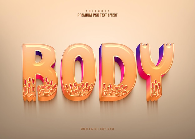 Efeito de texto psd 3d premium editável do corpo