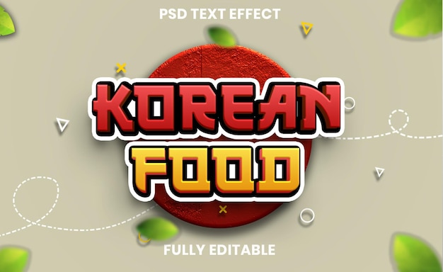 Efeito de texto PSD de comida coreana