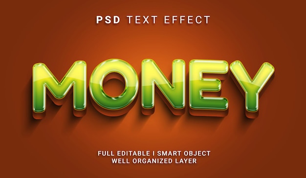 Efeito de texto psd de estilo 3d de dinheiro