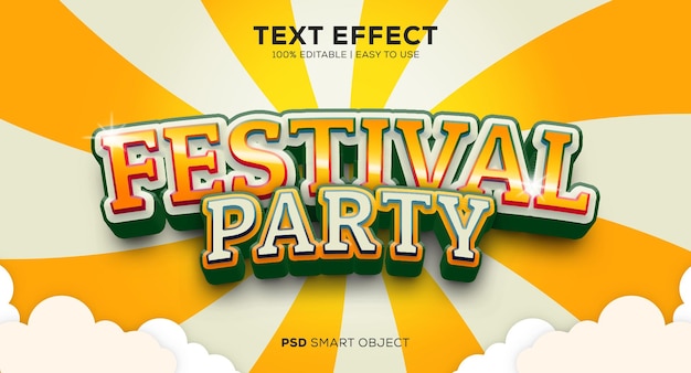 Efeito de texto psd de festa de festival fácil de usar