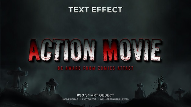 Efeito de texto psd de filme de ação