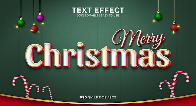 Efeito de texto psd de natal fácil de usar com enfeites de natal