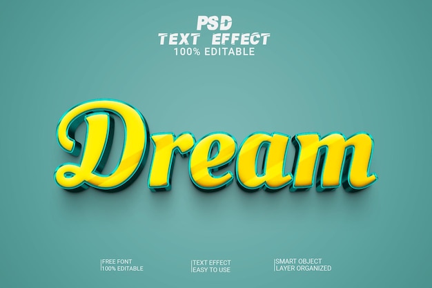 Efeito de texto psd de sonho 3d