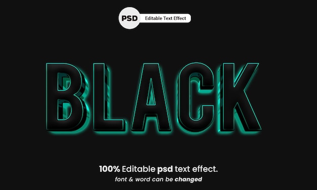 Efeito de texto psd editável 3d preto