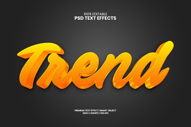 PSD efeito de texto psd editável 3d trend golden