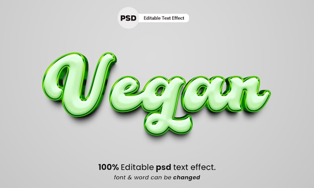Efeito de texto psd editável com efeito de texto 3d vegano