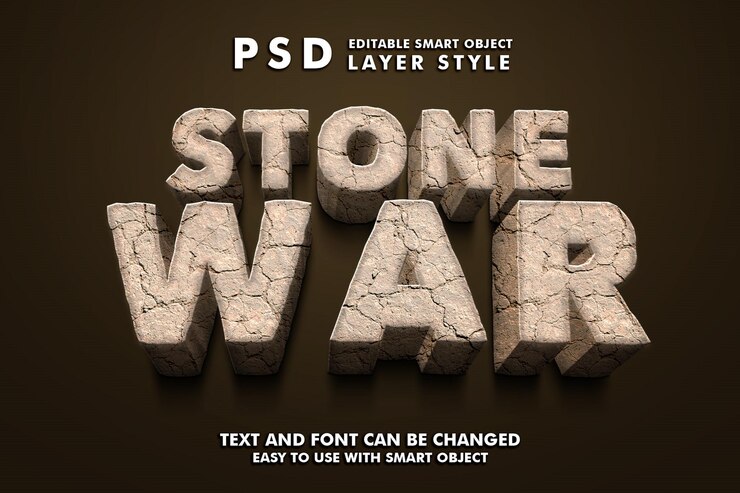 PSD efeito de texto psd editável da guerra de pedra