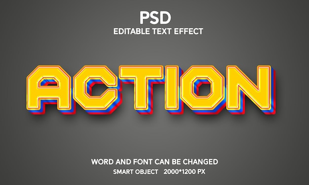Efeito de texto PSD editável de ação 3d