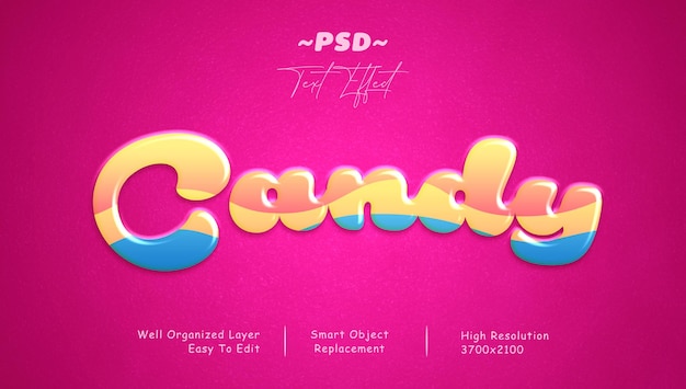 PSD efeito de texto psd editável de doces coloridos