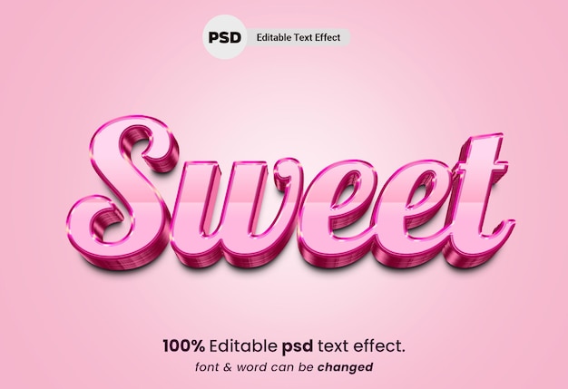 Efeito de texto psd editável em 3d doce