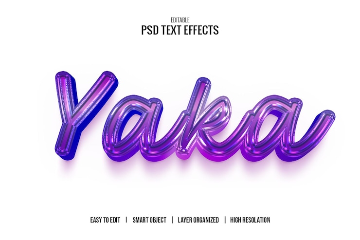 PSD efeito de texto psd editável yaka em roxo brilhante