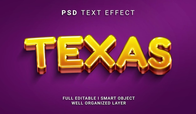Efeito de texto psd estilo 3d do texas