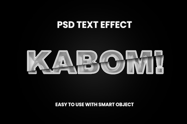 PSD efeito de texto psd kaboom cortado com objeto inteligente