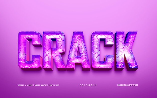 Efeito de texto psd premium editável 3d crackeado