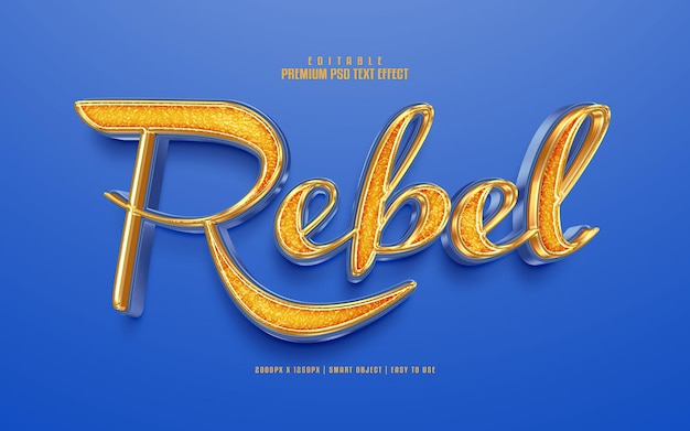 Efeito de texto psd premium editável dourado e azul rebelde