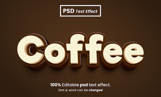 Efeito de texto psd premium editável em 3d de café