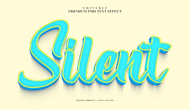 Efeito de texto psd premium editável em 3d silencioso