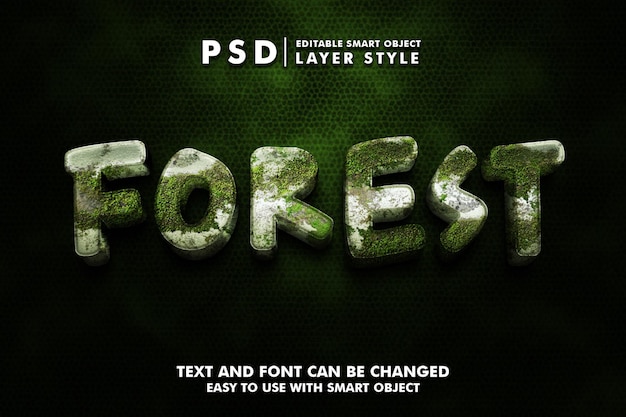 Efeito de texto realista 3d da floresta psd premium com objeto inteligente