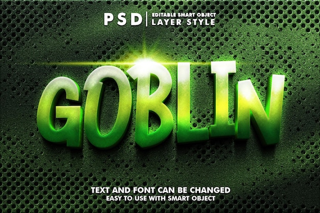 Efeito de texto realista 3d de goblin metálico psd premium