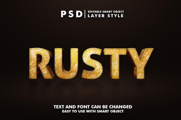 Efeito de texto realista 3d enferrujado psd premium com objeto inteligente