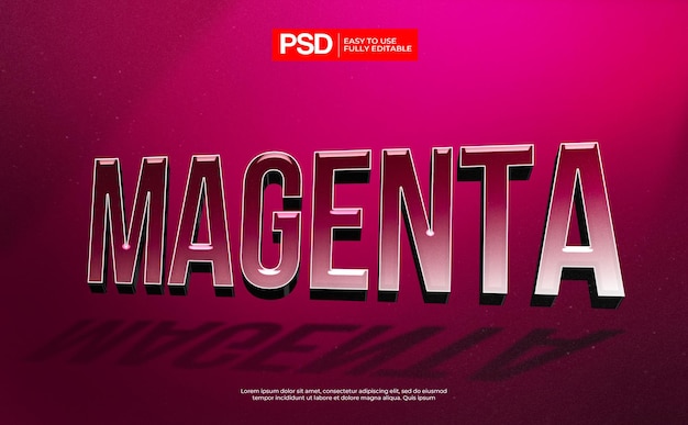 Efeito de texto realista magenta 3d