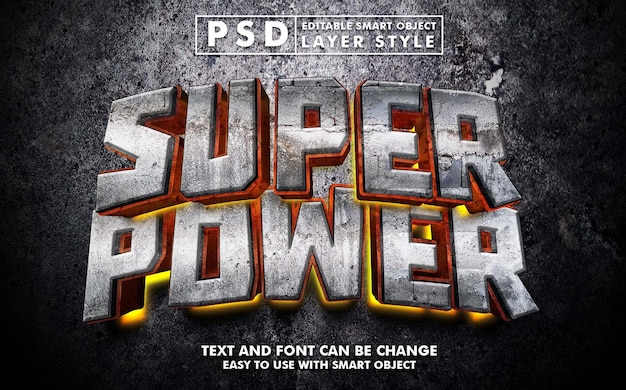 Efeito de texto realista super power 3d psd premium