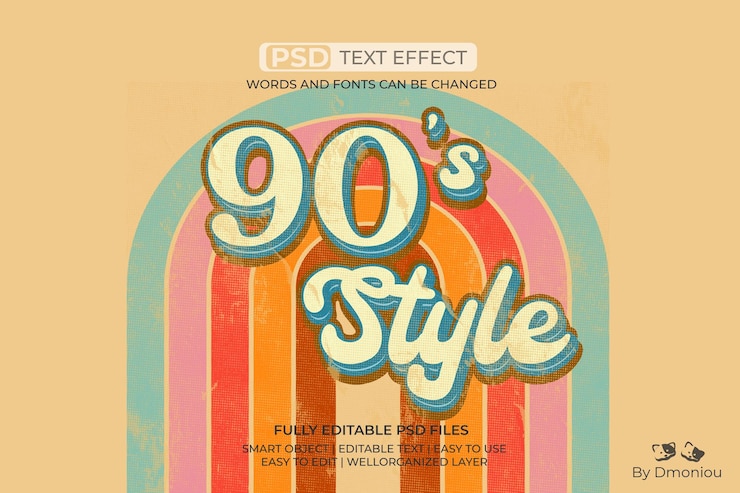 PSD efeito de texto retro de estilo dos anos 90