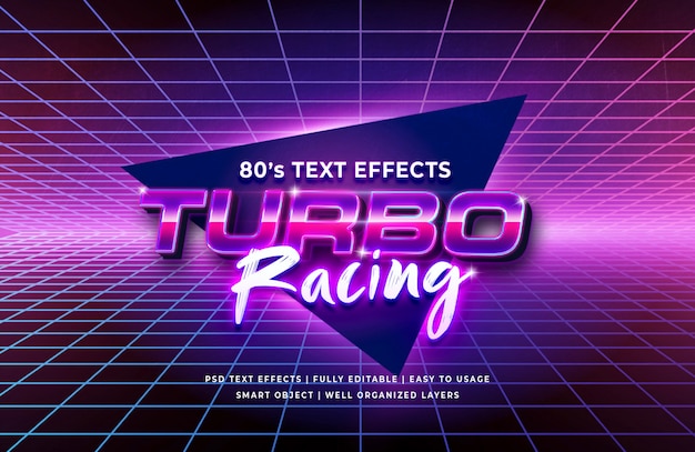 PSD efeito de texto retrô turbo racing dos anos 80