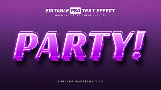 Efeito de texto roxo néon de brilho de festa