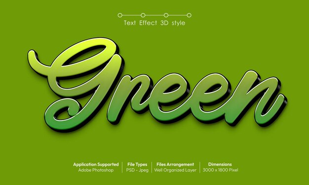 Efeito de texto verde brilhante com estilo de fonte 3D