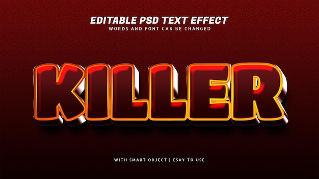 Efeito de texto vermelho 3d assassino editável