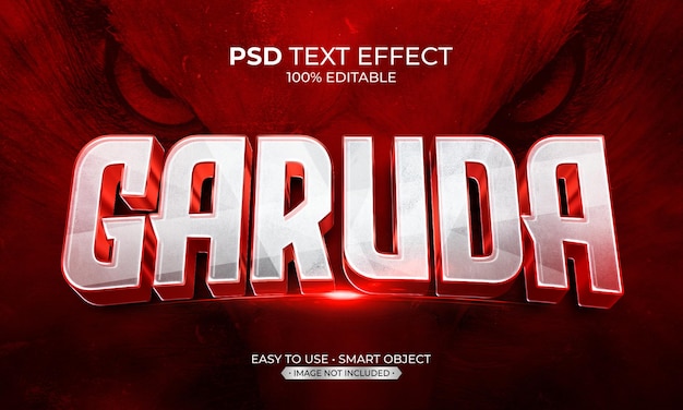 PSD efeito de texto vermelho garuda metálico