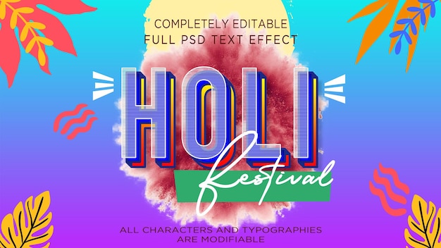 PSD efeito do texto festivo de holi