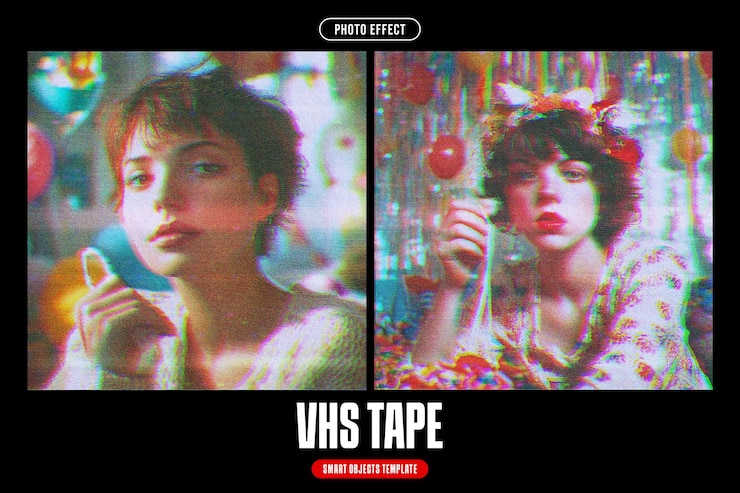 PSD efeito fotográfico de fita vhs para square