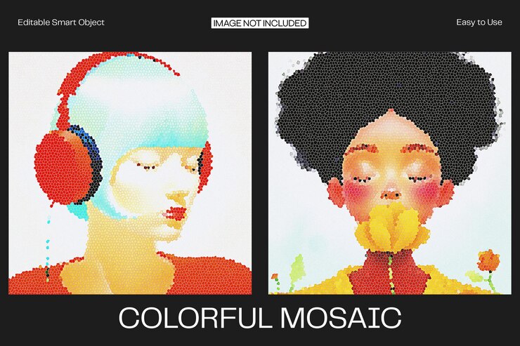 PSD efeito fotográfico de mosaico colorido para a praça