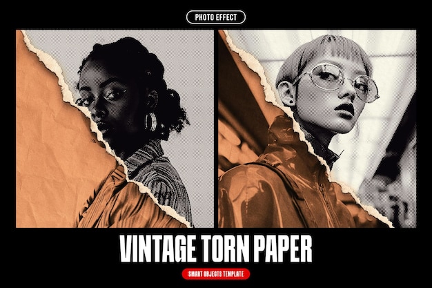 Efeito fotográfico de papel rasgado vintage para a praça