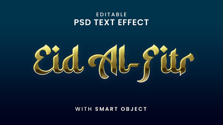 PSD efeito de texto psd de eid al-fitr con diseño dorado