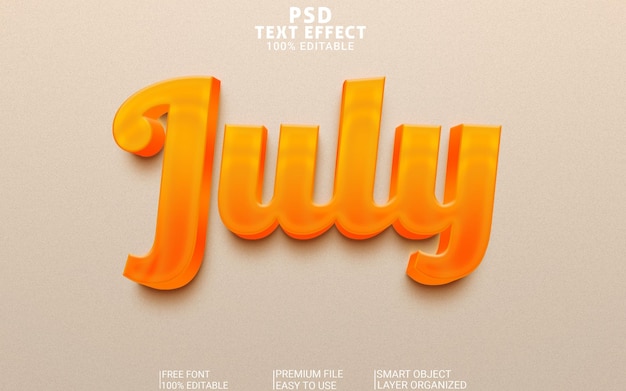 Efeitos de texto 3d do dia de julho do psd um pôster para um calendário que diz a foto de um neon amarelo