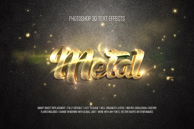 Efeitos de texto 3d metal photoshop