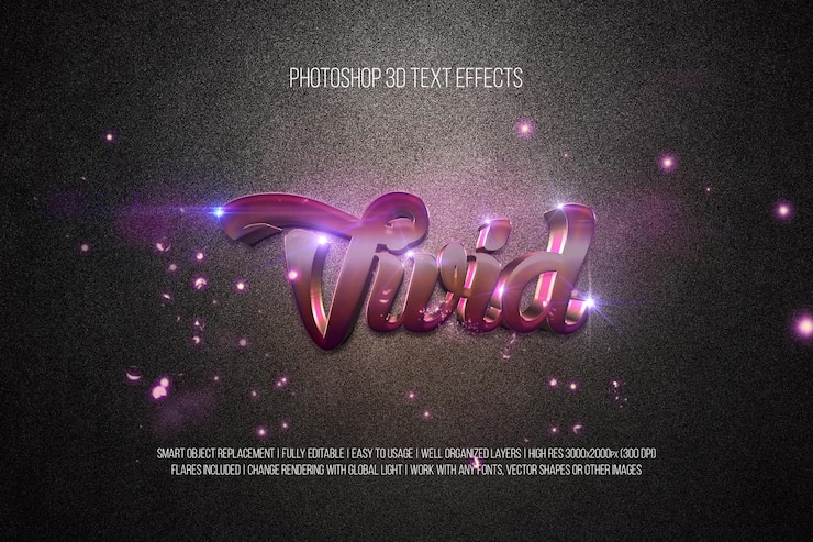 PSD efeitos de texto 3d vívidos do photoshop