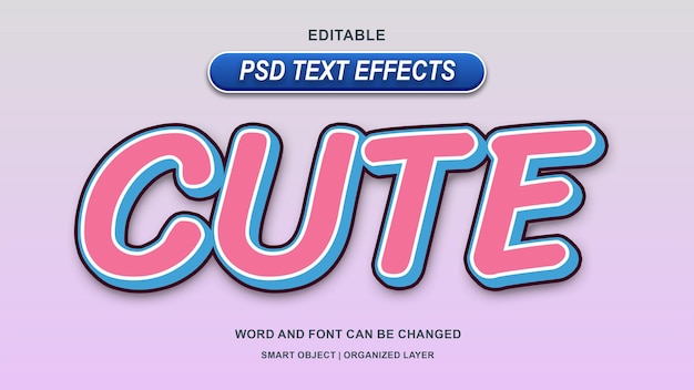 Efeitos de texto bonitos tipografia de menina editável
