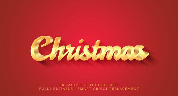Efeitos de texto de Natal ouro isolados no vermelho