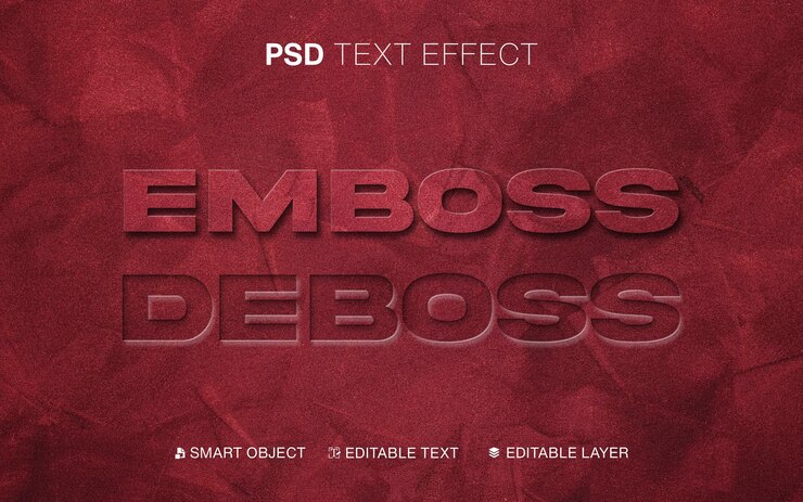 PSD efeitos de texto em relevo e em relevo editáveis em vermelho