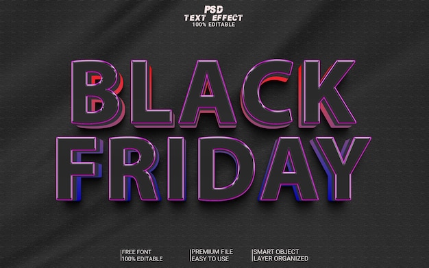 Efeitos de texto PSD Black Friday 3d e design de estilo