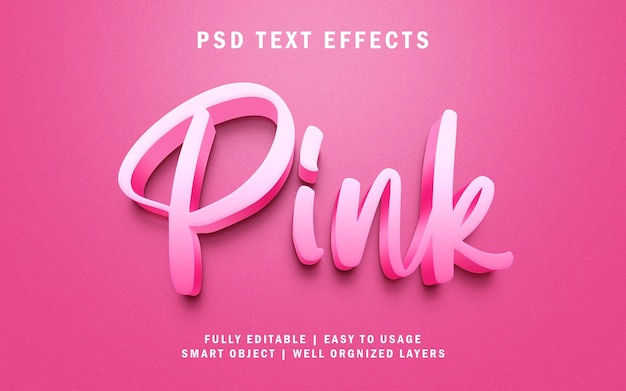 Efeitos de texto psd editáveis rosa
