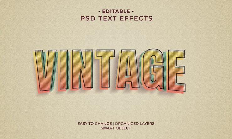 PSD efeitos de texto vintage coloridos impressionantes