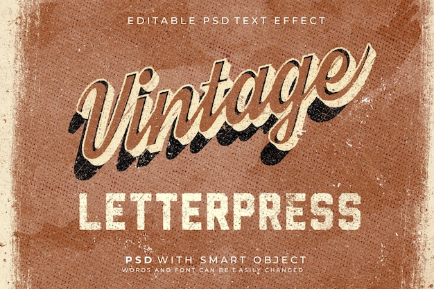 PSD efeitos de texto vintage de impressão tipográfica